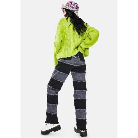 Ragged Jeans shredder wide leg striped charcoal jeans 28 - Picture 2 of 7